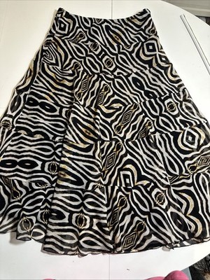 391. Ruby Road animal print skirt Black Brown Cream. Zebra Sz 8 Crepe Flowy