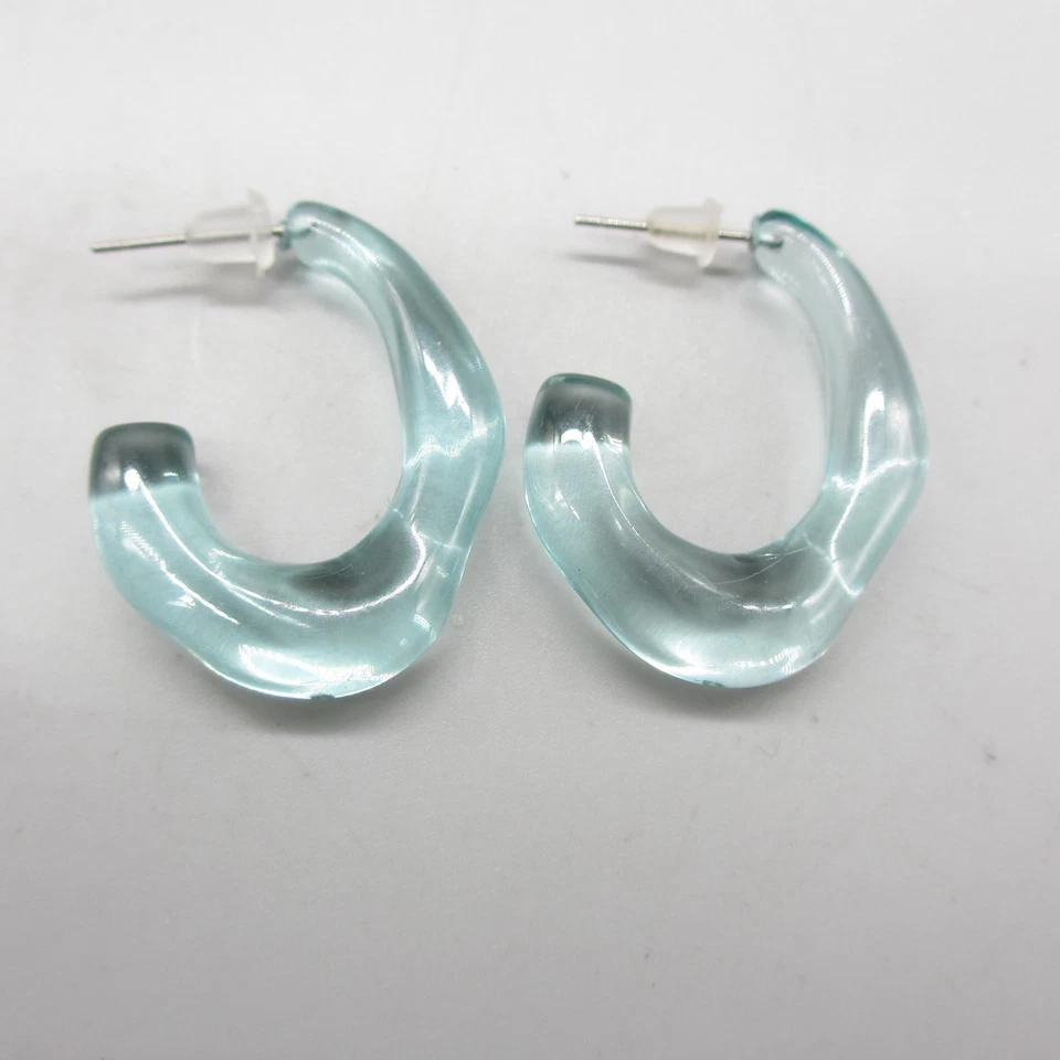 Pendientes Lucite vintage aro translúcido azul aguamarina poste para orejas perforadas Foto 4 de 4