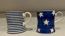 Whittard Chelsea full size coffee Mug Cups X 2 stars & Striped - Blue & White