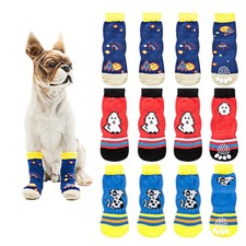12pcs Anti-Slip Knit Dog Cat Socks Shoes with Strap Paw Protector for S/ML Pet