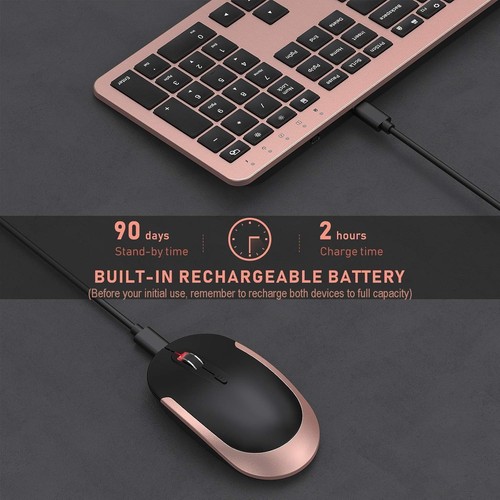 seenda Rechargeable Wireless Keyboard Mouse Combo Full Rose Gold & Black - Picture 2 of 8