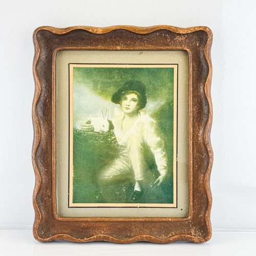 Antiguo marco de madera siroco con litografía tintada a mano ornamentado 10x12 - Imagen 1 de 11