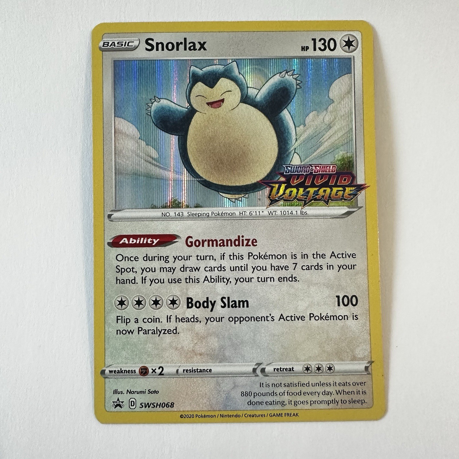 Pokemon TCG Snorlax Prerelease SWSH068  Promo Holo Near Mint
