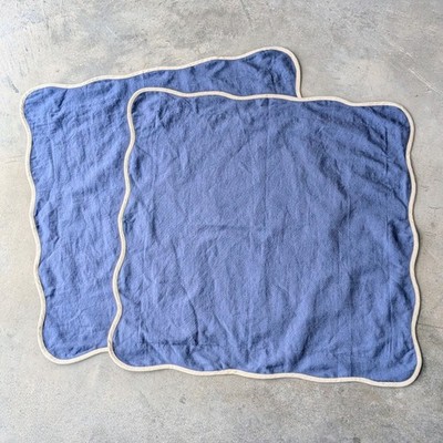 Crate&Barrel Amalfi Cotton Linen Scallop Edge Throw Pillow Covers Set of 2