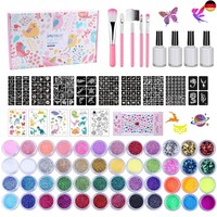 Kinder Glitzer Tattoo Set - 48 Farben, 209 Schablonen, Wasserdicht, 5 Pinsel, 4