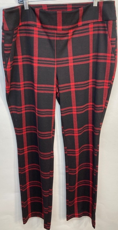 7th Avenue XXL Tall Plaid Pants Black & Red Stretch Mid-Rise Slim Fit-New W Tags