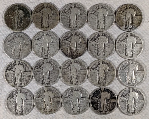 LOT OF 20 LIBERTY QUARTERS 90% SILVER COINS $5 FACE VALUE #68