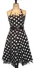 BLACK & WHITE POLKA DOT SPOTTY DRESS ROCKABILLY XS S EIGHTIES SWING TEA RETRO