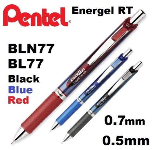3 penne Pentel ENERGEL RTX BLN 75 blu nero rosso 0,5 mm inchiostro gel liquido NUOVA - Foto 1 di 9