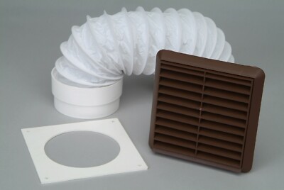 Wandentlüfter PVC Set Wäschetrockner Außenabzug braun festes Gitter 4'' 100 mm