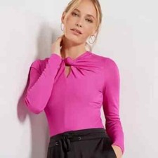 Farm Rio Front Knot Long Sleeve Pink Bodysuit Xl