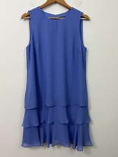 Lauren Ralph Lauren Dress Womens 10 Crepe Shift Blue Sleeveless Tiered NWT