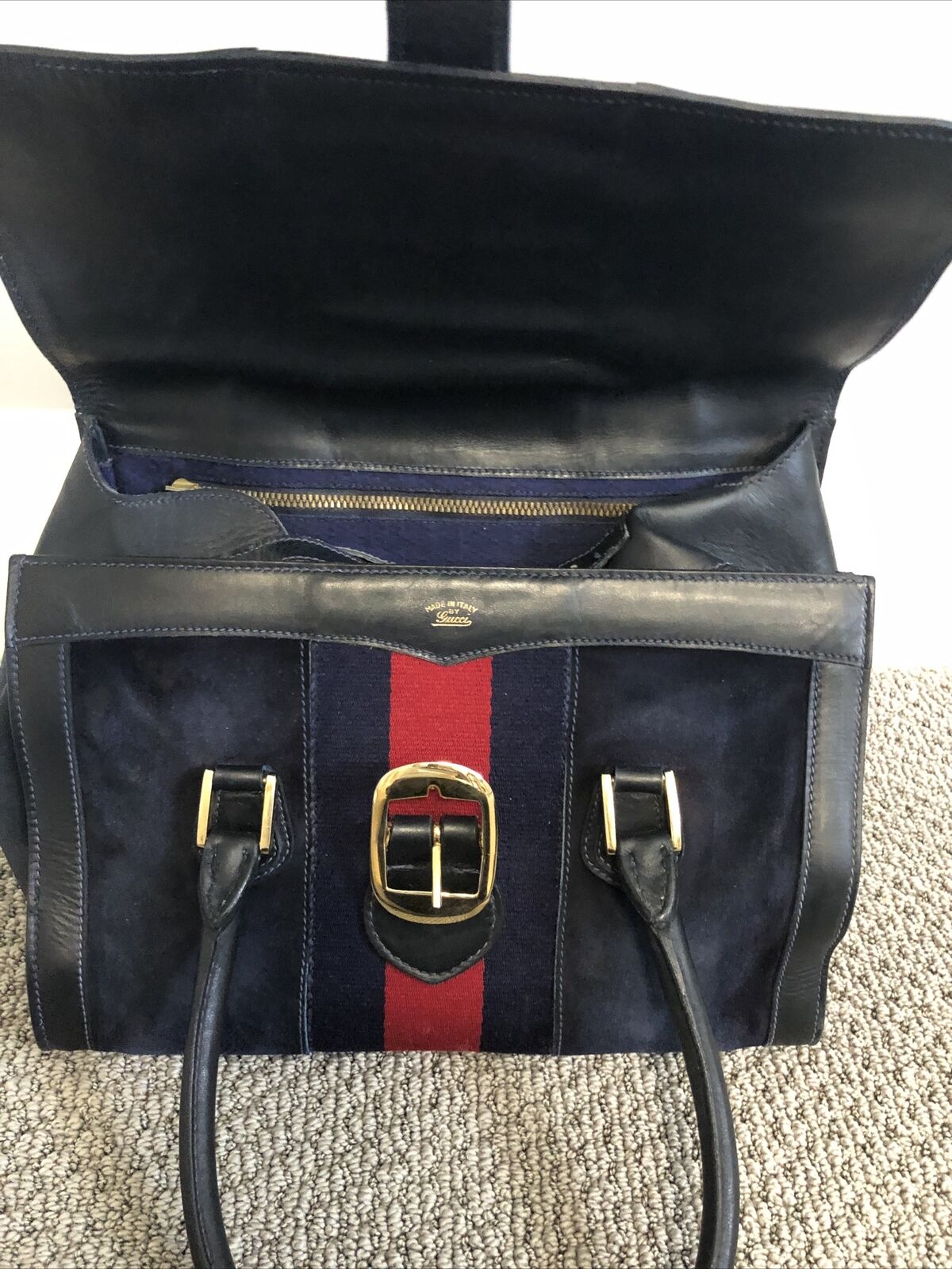 GUCCI 1960's Large Leather Navy Top Handle Handba… - image 11