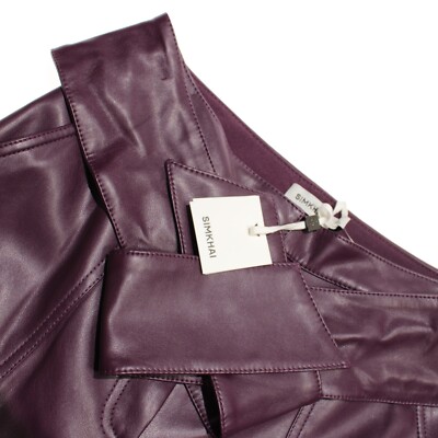 Jonathan Simkhai NWT Tie Casual Pants Size 4 US Tessa In Plum Coated Polyester