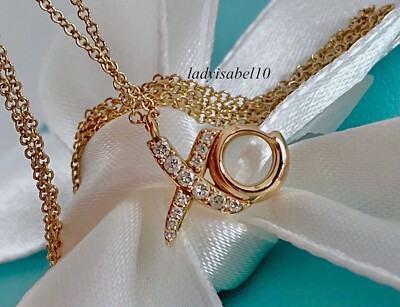 Tiffany & Co Diamond 18k Rose Gold Xo Xoxo Necklace Love Kiss