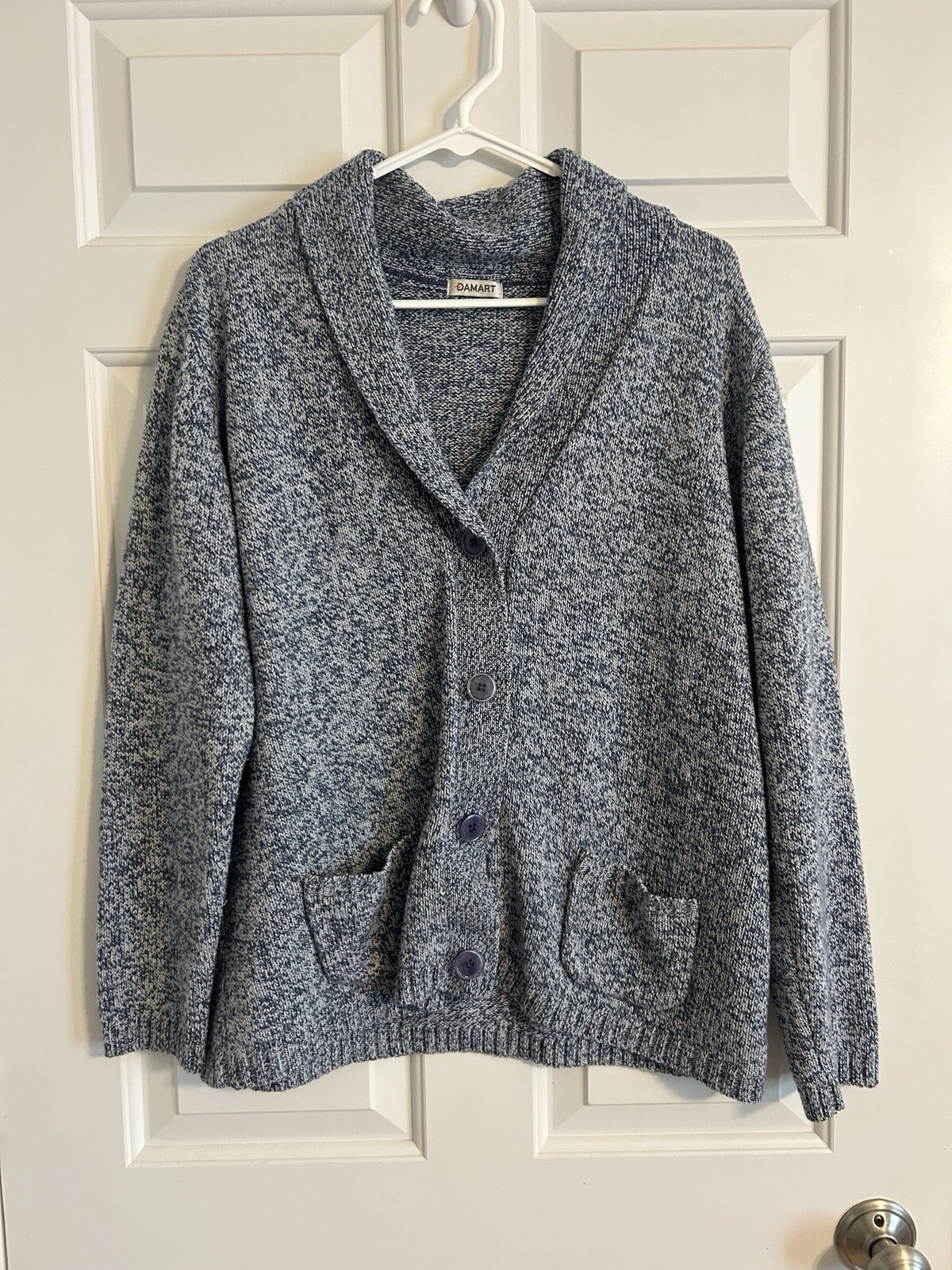 Damart Button Front Blue Cardigan Pockets Women’s Extra Large Collared Sweater