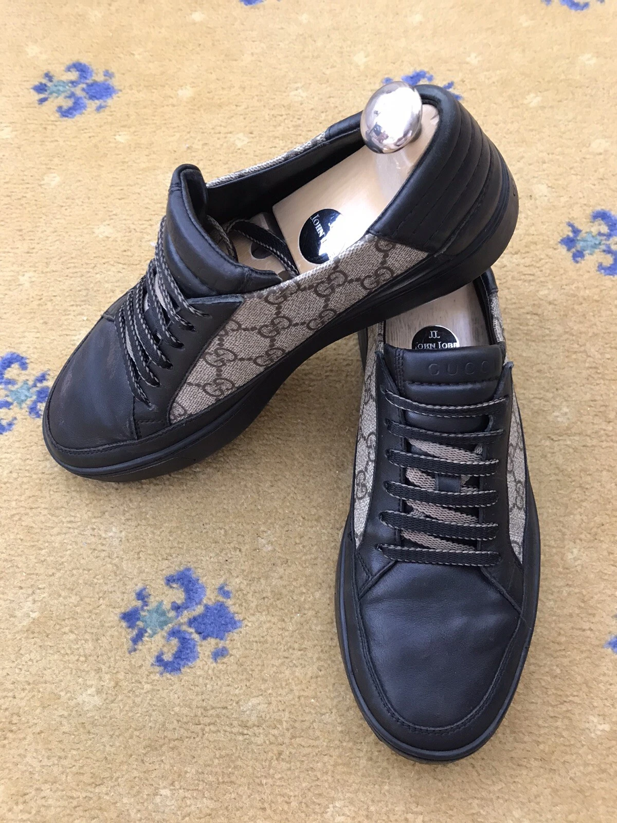 Gucci Baskets Baskets Chaussures Toile Monogramme Noir Beige Homme UK 6 US 7 EU 40