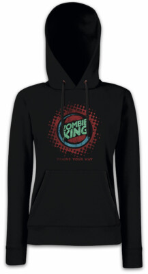 ZOMBIE KING Damen Hoodie Kapuzenpullover Fun Zombie Splatter Blood Brains Burger