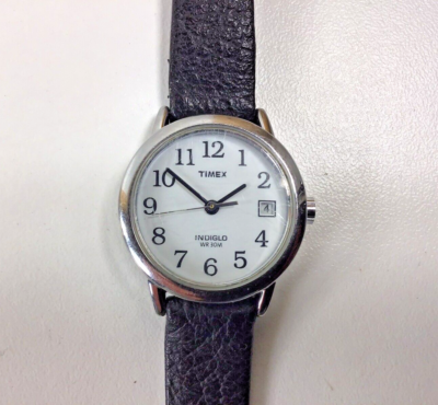 Timex Watch Women Indiglo Silver Tone Easy Reader Black 