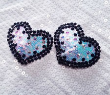 Burlesque Pink Sequin Black Rhinestone Rhinestone Crystal Heart Shaped Pasties