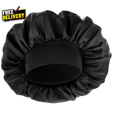 Silk Bonnet for Men Satin Bonnet Double Layer Elastic Band Silk Sleep Cap Black