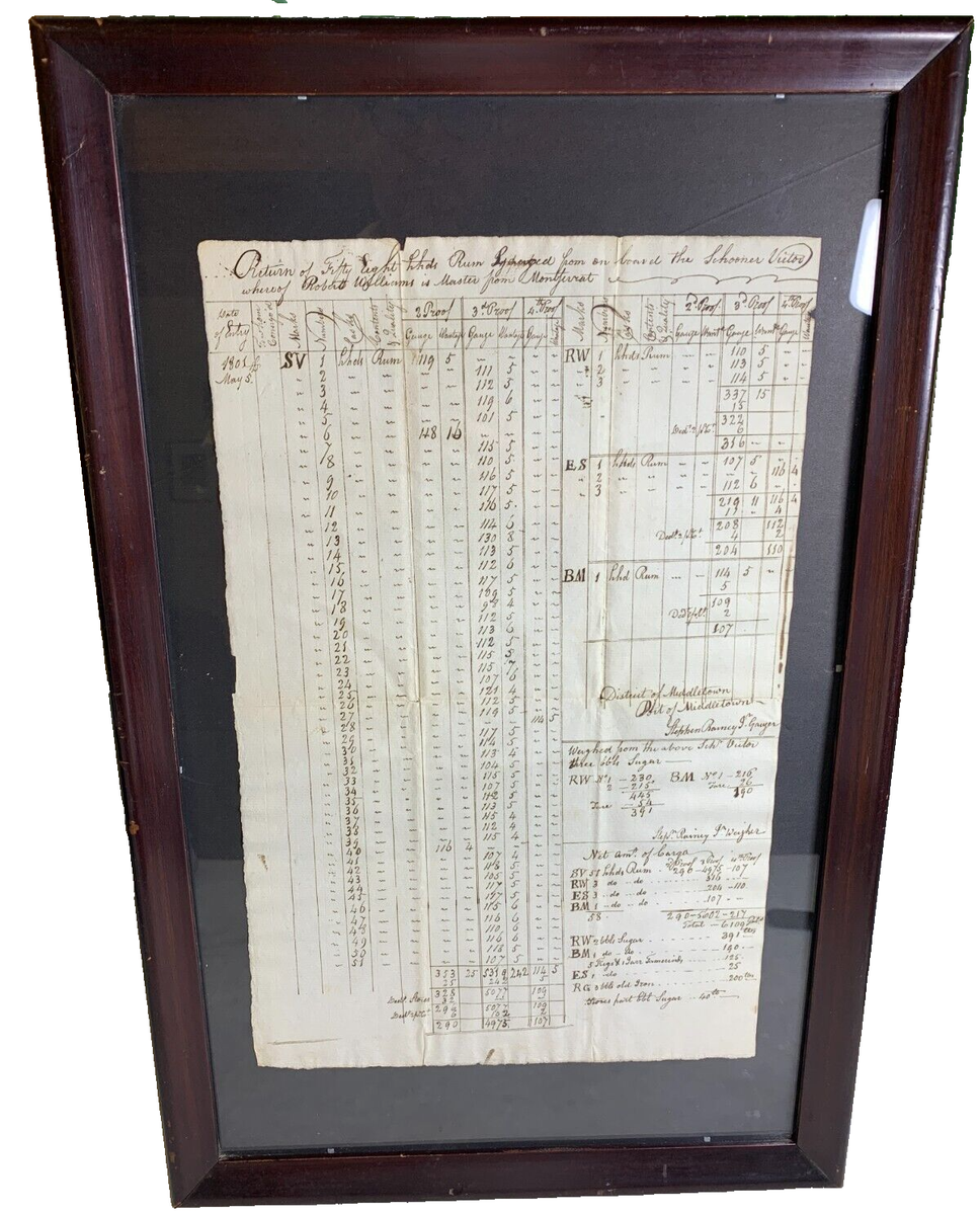 Antique 1801 Manifest Ledger RUM Ship Schooner Victor Port