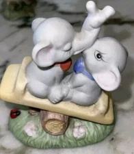  Vintage Artmark Bisque Porcelain Figurine, Elephants, Entwined Trunks,