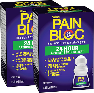 Painbloc24 Arthritis Pain Relief Roll on   Maximum Strength Capsaicin 0.25% to B