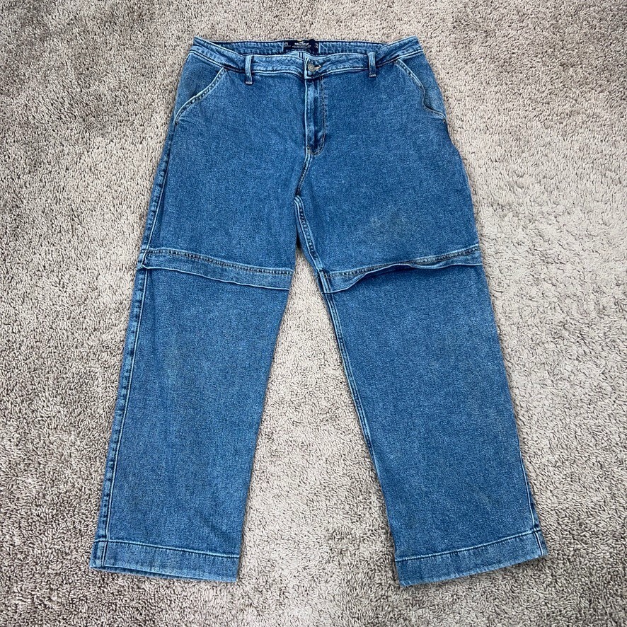 Hollister Jeans Womens 17S Blue Denim Carpenter Baggy Skater Ultra High Rise Dad