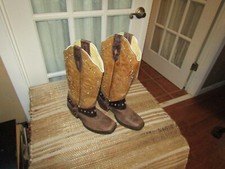 Mexico Brown Harness Leather Square Toe Western Cowgirl Boots Youth sz 4