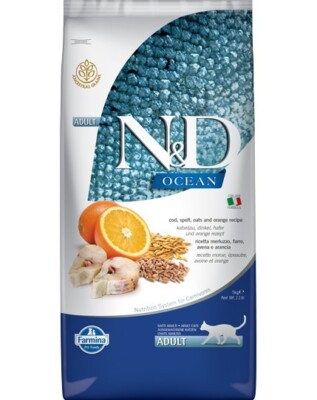 FARMINA N&D Ocean cat adult Kabeljau, Dinkel, Hafer und Orange 5 kg