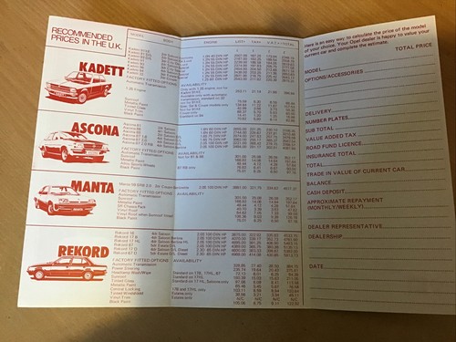 Opel UK Market Car Price List - 1979 - Picture 2 of 3