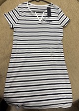 NWT Tommy Hilfiger Women's Striped T-Shirt Dress Size: Large Black White Grey