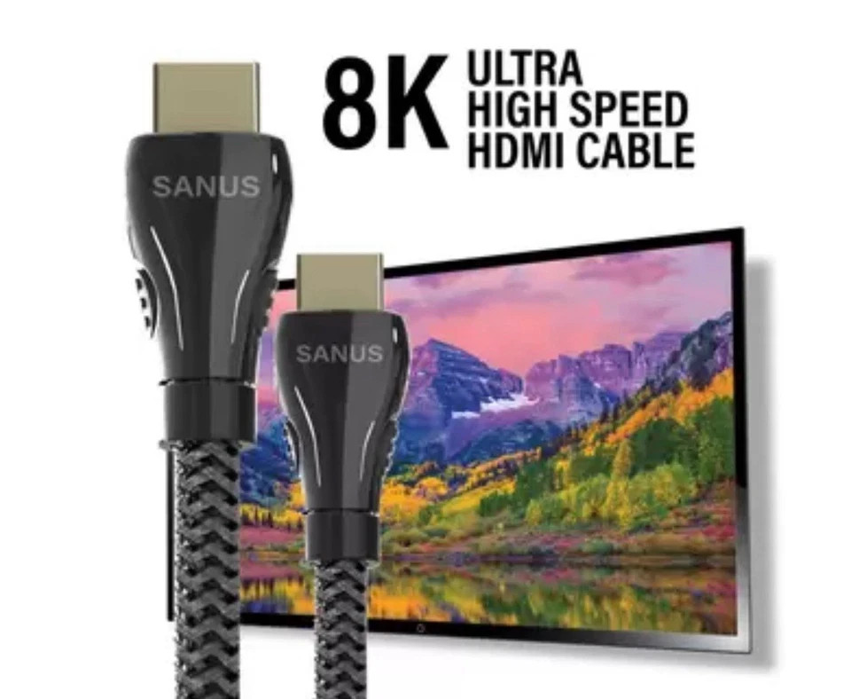 TWO  2 x Sanus SS21HDMI32-B2 3 Metre 8K Ultra High Speed HDMI Cables NEW