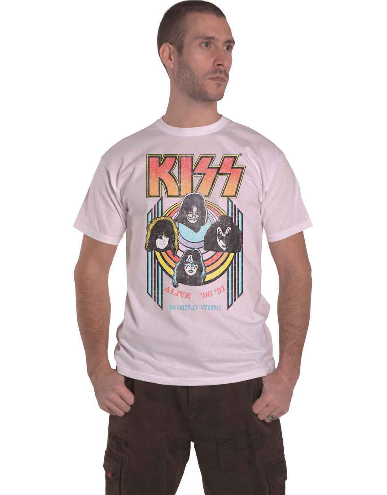 KISS T Shirt Alive World Wide 96 Band Logo new Official Mens White