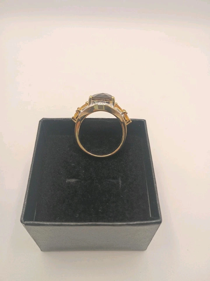 IMPRESIONANTE Anillo Vintage Citrino Y Topacio Oro 14K Sobre Latón Oro Talla 7 Estampado  Foto 4 de 4