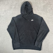 Nike Hoodie Mens Small Black Club Fleece Pullover Swoosh Sweatshirt Sweater