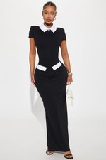 All Business Ponte Maxi Dress(Black/White)-Fashion Nova|32604