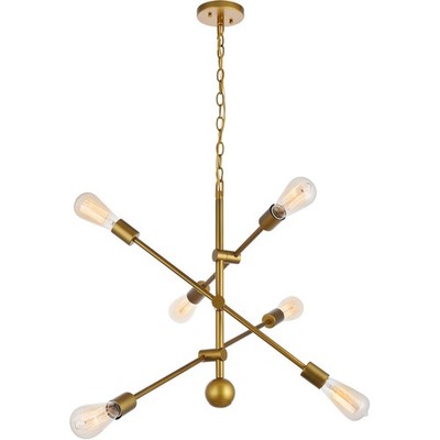 Living District LD8008D29BR Axel 6 Light 29 inch Brass Pendant Ceiling Light