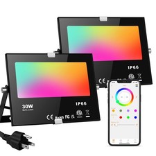 LED Flood Lights RGB Color Changing 300W Equivalent Bluetooth-30w-2pack