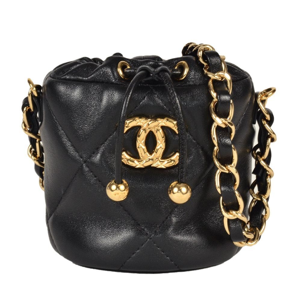 CHANEL Coco Mark Lambskin Shoulder Bag in Black Gold with Chain Strap AP2330
