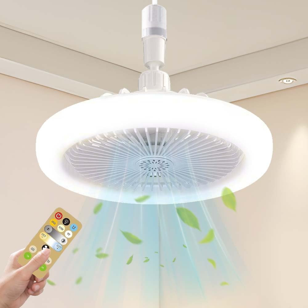 Ventilateur plafonnier LED E27 silencieux a telecommande pour chambre a coucher