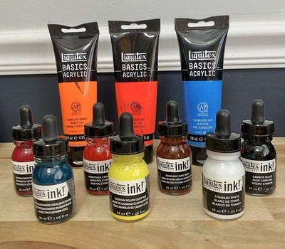 7x Liquitex Professional Acrylic Ink Lot (New) To Used - Fluorescent Paint Tubes