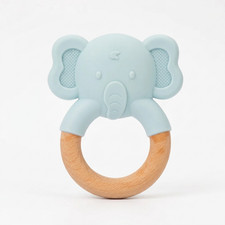 Tooky Toy Elephant Baby Teether Silicone Wooden Teething Ring Infant Toy