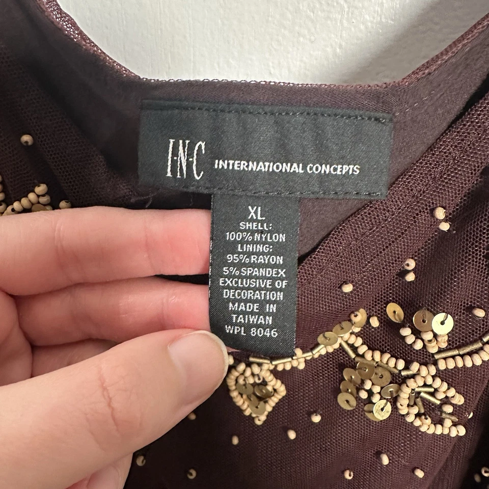 Camiseta sin mangas vintage de malla con cuentas INC - XL - Camiseta de cóctel de lentejuelas Y2K Foto 2 de 4