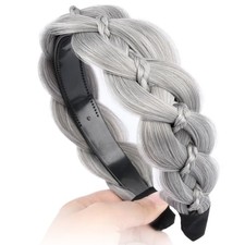 Wide Braided Headband with Teeth Synthetic Hair 1 Count Pack of 1 Smoky Gray