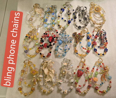 NEW Bling Cell Phone Chains, Various Charms, Fit Any Cell Phone. Fast Ship! USA