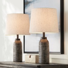 Farmhouse Rustic Table Lamps Set of 2 Black White Drum Shade Living Room Bedroom