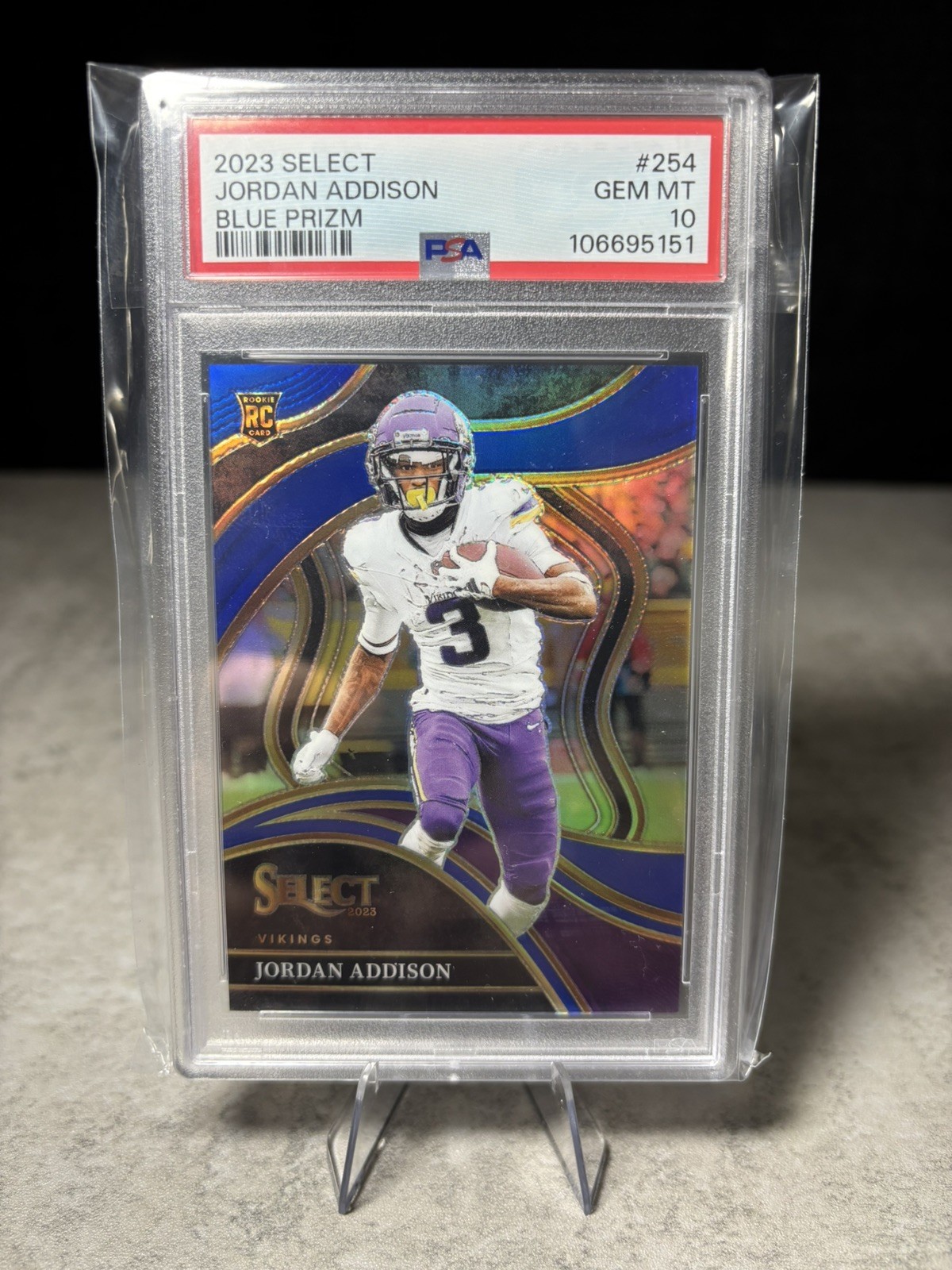 2023 Select #254 Jordan Addison Club Level Rookie Blue Prizm 99/99 PSA 10