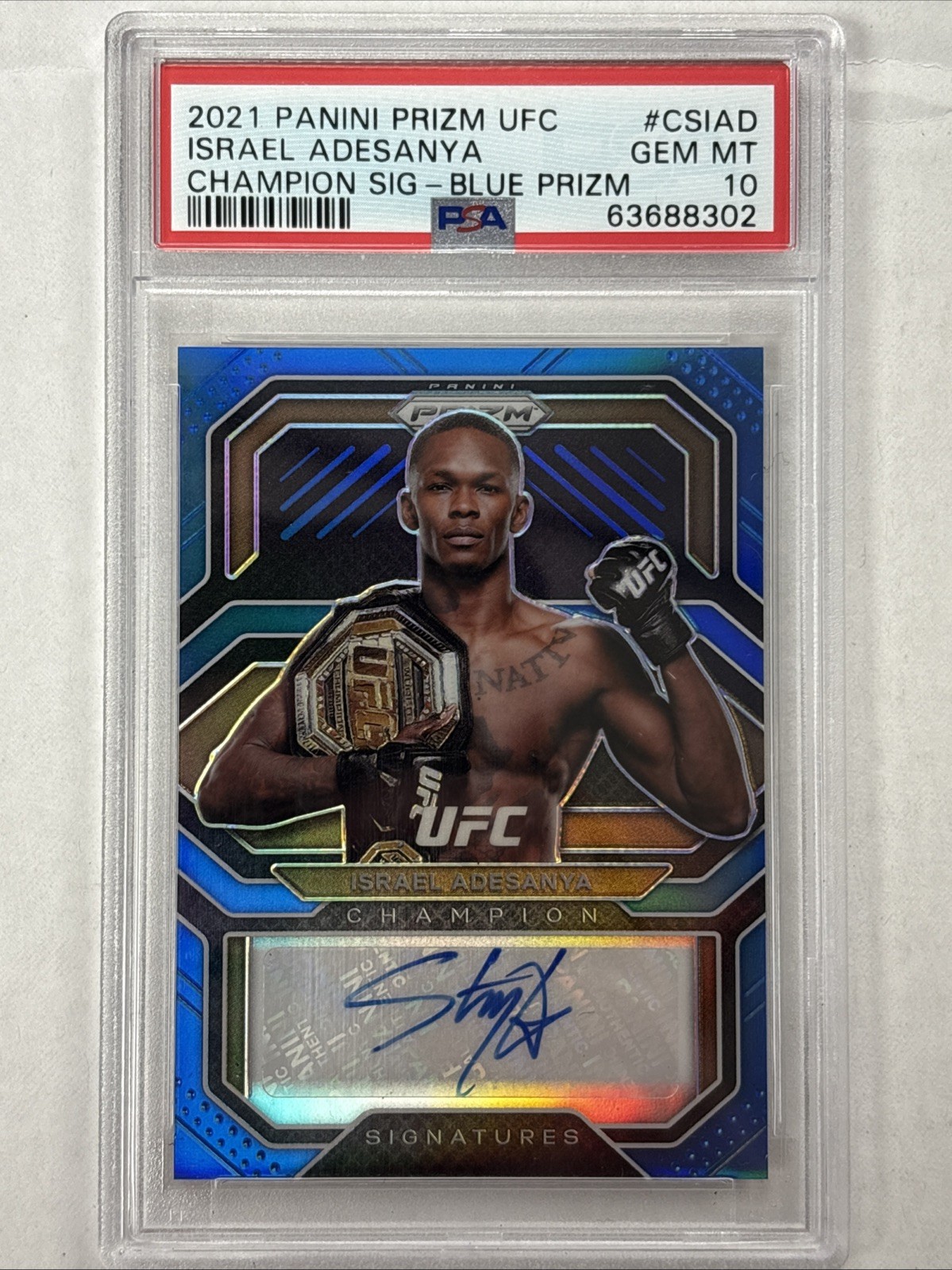 PSA 10 2021 Prizm UFC Israel Adesanya BLUE Champion Auto #/35